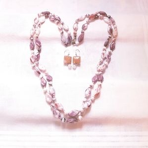 Pink 1.5" Earrings and 49" necklace pre owned
